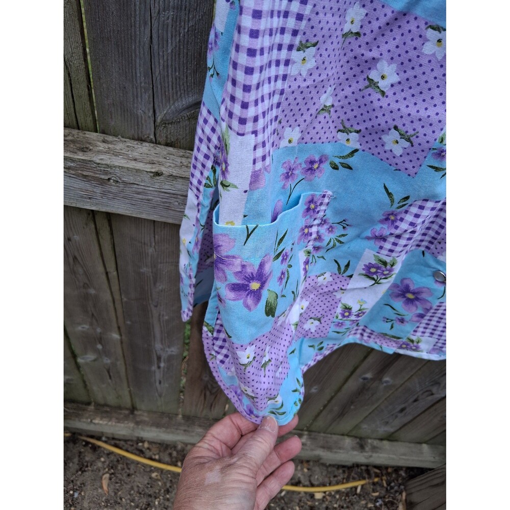 Women's Smock Apron Moo-Moo Snap-Up Purple & Blue Floral Patchwork 1X Moon Dance - Picture 3 of 6